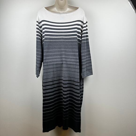 Lauren Ralph Lauren Sweater Dress Sheath Striped Cotton Gray 3X Classic Office - Picture 4 of 10